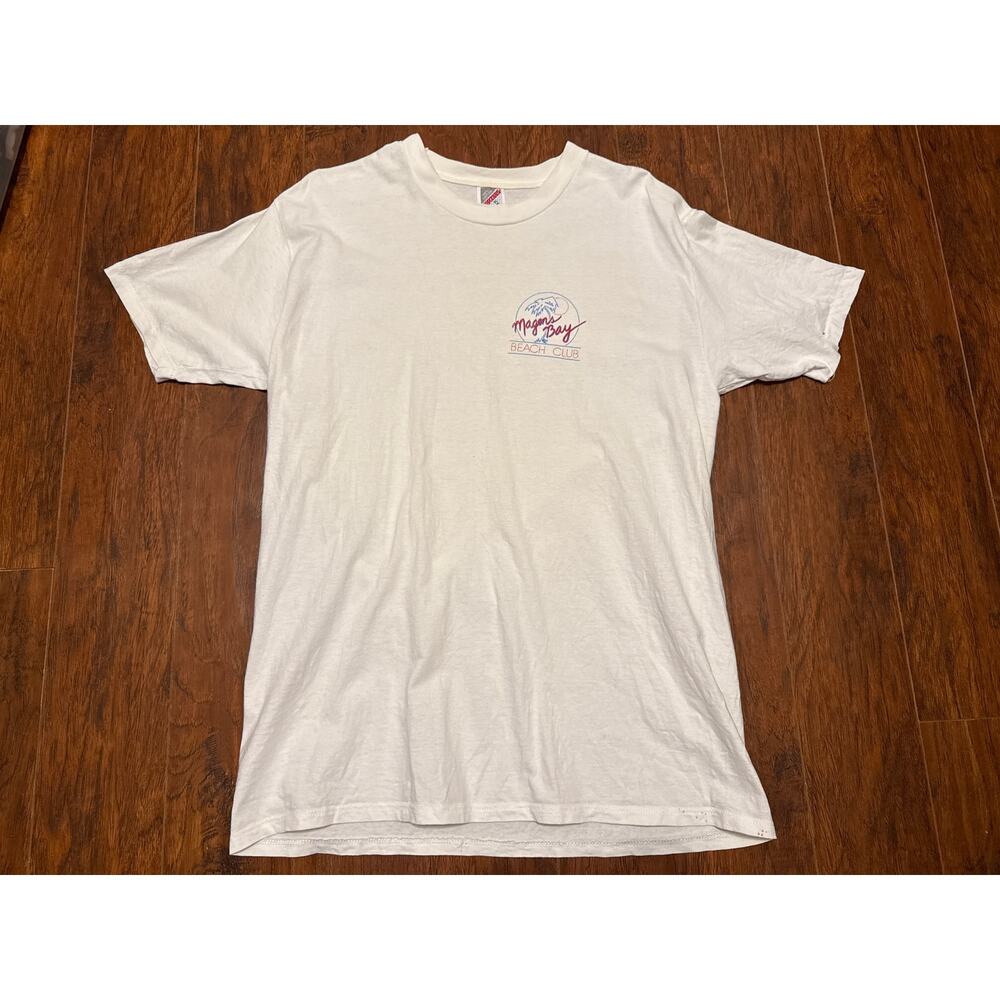 Vtg 90s Magens Bay St. Thomas Beach Club Graphic White Short Sleeve T-Shirt XL